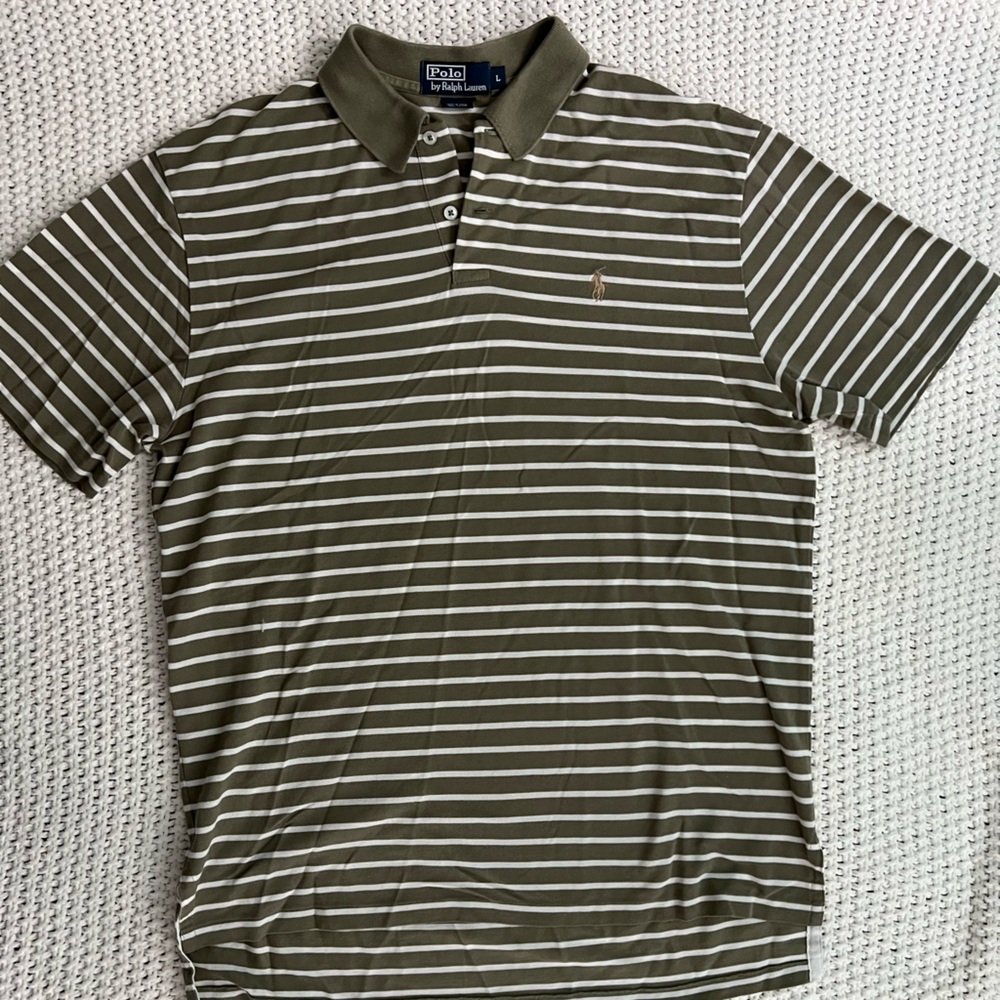 Polo Ralph Lauren Polo Shirt Olive and White Striped Size Mens Large